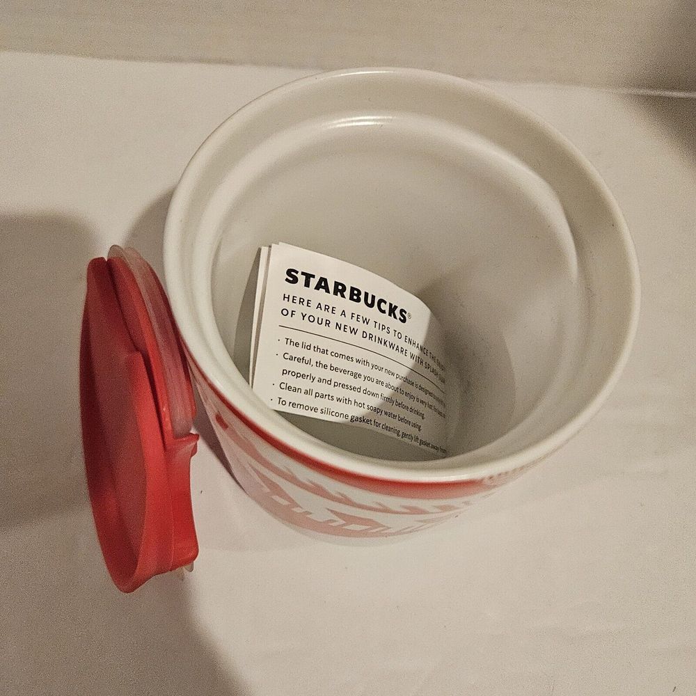 New Nos Starbucks Holiday Christmas 2021 Ceramic Mug with Lid 8oz Siren Logo - Picture 4 of 5